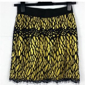 Robert Rodriguez Yellow Black Lace Overlay Skirt